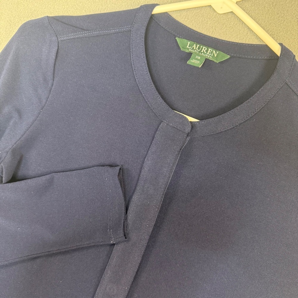 Lauren Ralph Lauren Navy Blue Long Sleeve Hidden‎ Button Tunic Top XS